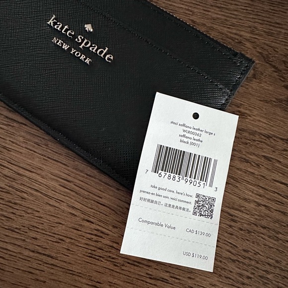 New! NWT! Kate Spade ♠️ large long top zip card case soffiano leather Black - Picture 2 of 3